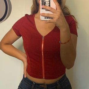Short sleeve zip up crop top
